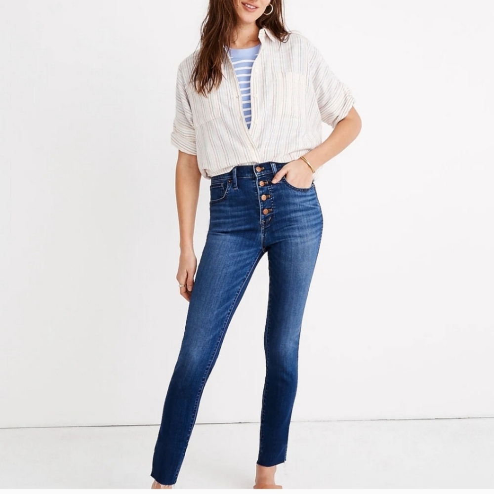 MADEWELL 10" High-Rise Skinny Crop Jeans Button-Front Fly Tencil Denim S…